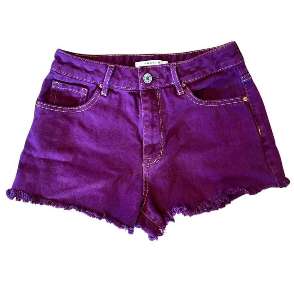 Pacsun High Rise Festival High Rise Raw Hem Purple Denim Shorts 26